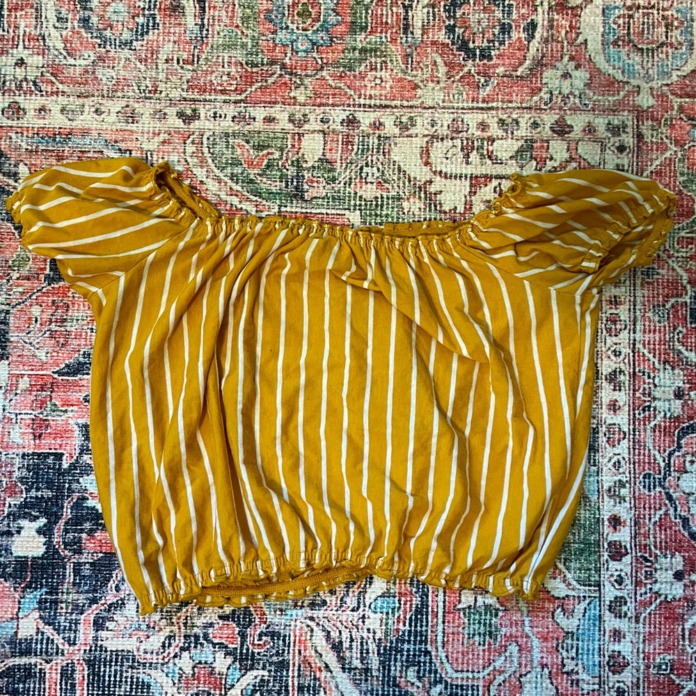 American eagle yellow stripe off the shoulder crop top